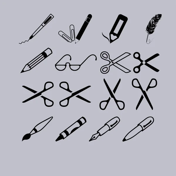 Tijeras Bolígrafos Pencils Vector Icono — Archivo Imágenes Vectoriales