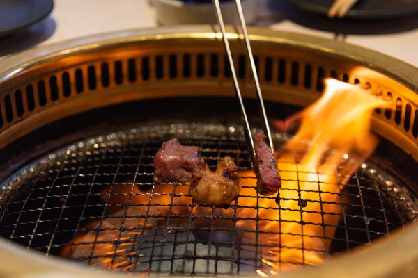 Close Japan Local Beef Innard Horumon Grilled Oven Japanese Yakiniku — Stock Photo, Image