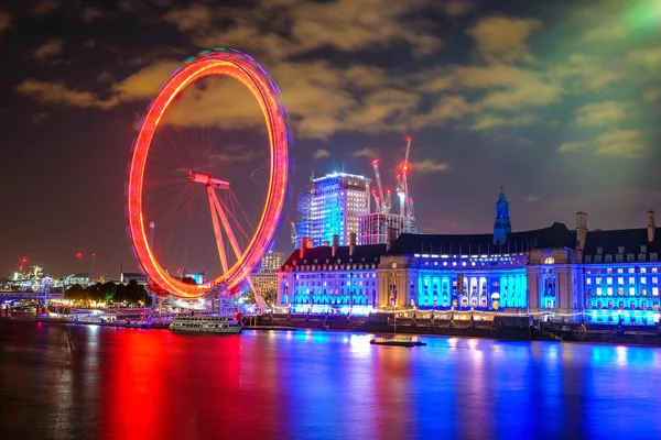 Scena Notturna Con Tracce Luce Sul Ponte Westminster London Eye — Foto Stock