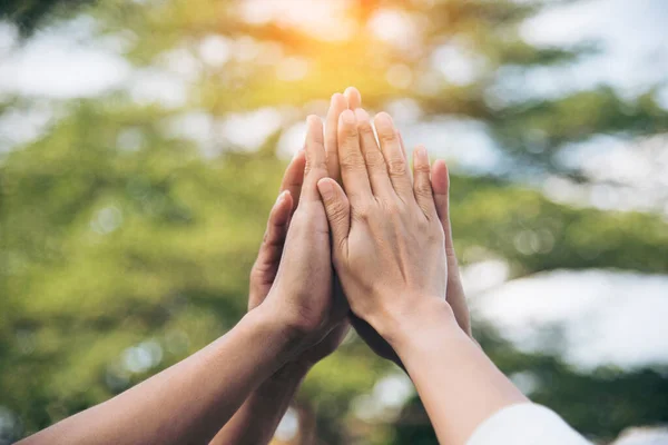 Teamwork High Five Team Together Hands Air Greeting Power Tag — Stock Photo, Image