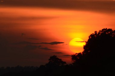 Altın gökyüzü gün doğumu dramatik manzara manzarası. Şafak vakti altın rengi alacakaranlık zamanı güneş ışığıyla bulutlu manzara. Dramatik gün batımı manzarası. Güzel manzara güneş ışığı doğası