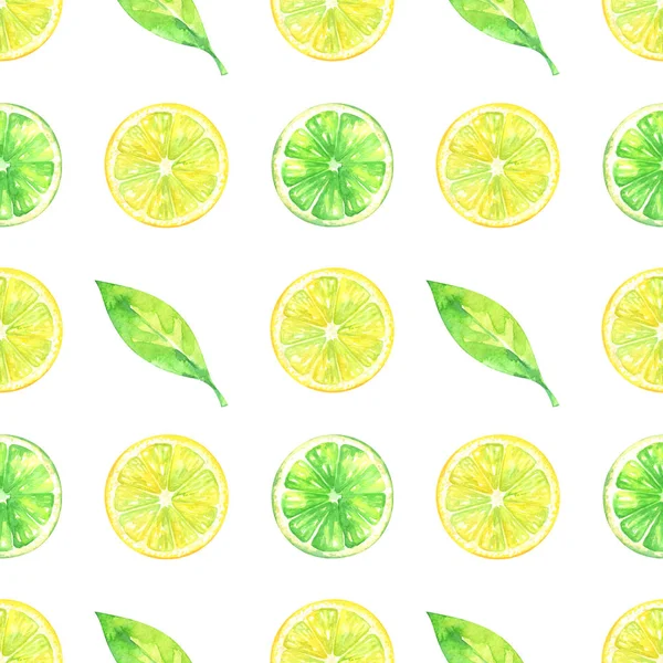 Handbemalte Minimalistische Nahtlose Fruchtmuster Mit Aquarell Limette Zitrone Und Grünem — Stockfoto