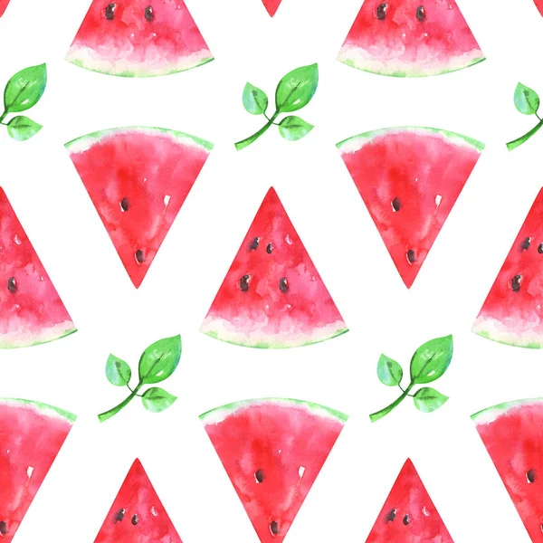 Handbemalte Minimalistische Nahtlose Fruchtmuster Mit Wassermelone Und Grünem Blatt Auf — Stockfoto