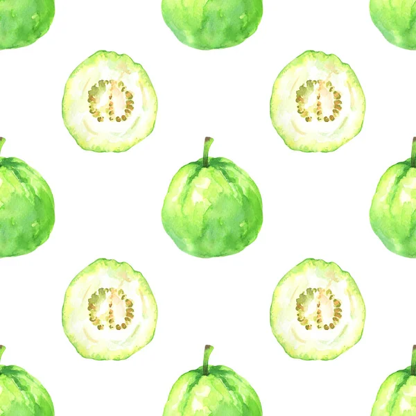 Handbemaltes Minimalistisches Nahtloses Muster Mit Aquarellschnitten Und Ganzen Guaven Auf — Stockfoto