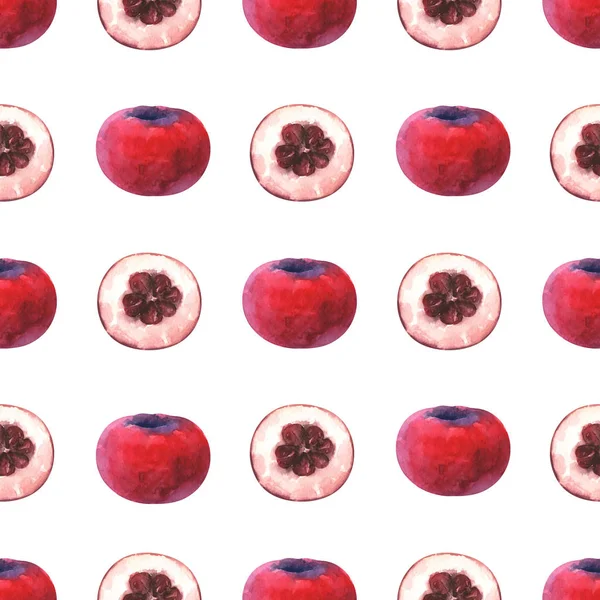 Handbemalte Minimalistische Nahtlose Muster Mit Aquarellscheiben Und Ganzen Samt Apfel — Stockfoto