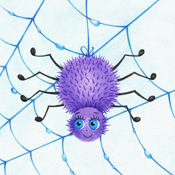 renkli kalemler tarafından komik örümcek el çizilmiş resim