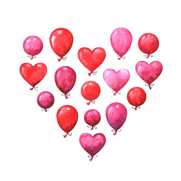 Carte Voeux Saint Valentin Peinte Main Aquarelle Collection Ballons Roses — Photo