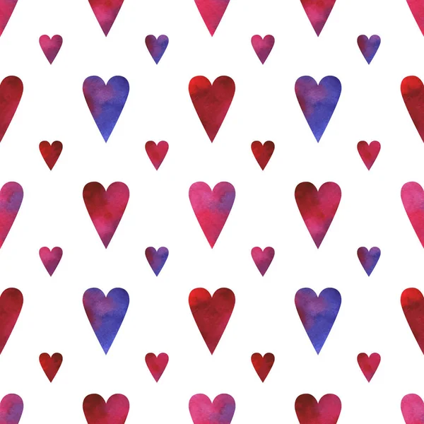 Padrão Sem Costura Pintados Mão Com Corações Aquarela Azul Rosa — Fotografia de Stock