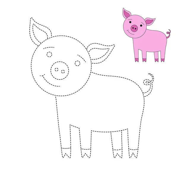 矢量绘图工作表为学龄前儿童与容易游戏水平的难度 简单的教育游戏的孩子 幼儿滑稽猪的插图 — 图库矢量图片