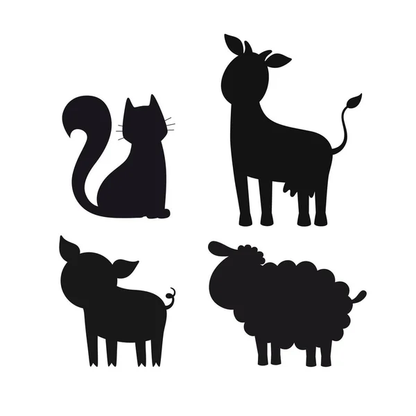 Vector Set Black Stylized Silhouettes Domestic Animals — Stock Vector