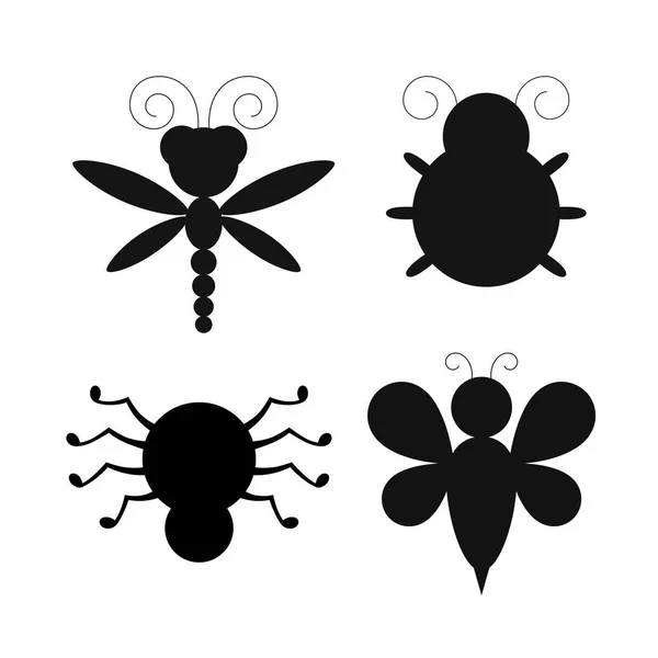 Vektor Set Von Schwarzen Stilisierten Silhouetten Von Insekten — Stockvektor