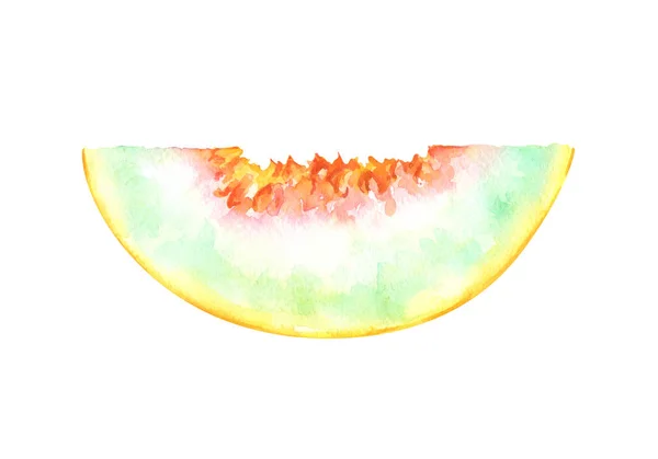 Fetta Dipinta Mano Acquerello Melone Isolato Sfondo Bianco Illustrazione Dei — Foto Stock