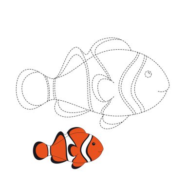 Vector drawing worksheet for preschool kids with easy gaming level of difficulty. Simple educational game for children. Illustration of amphiprion for toddlers vector Vector drawing worksheet for preschool kids with easy gaming level of difficulty. Simple educational game for children. Illustration of amphiprion for toddlers vector