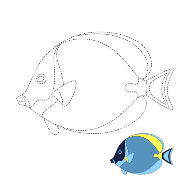 Vector worksheet for preschool kids with easy gaming level of difficulty. Simple educational game for children. Illustration of fish for toddlers clipart