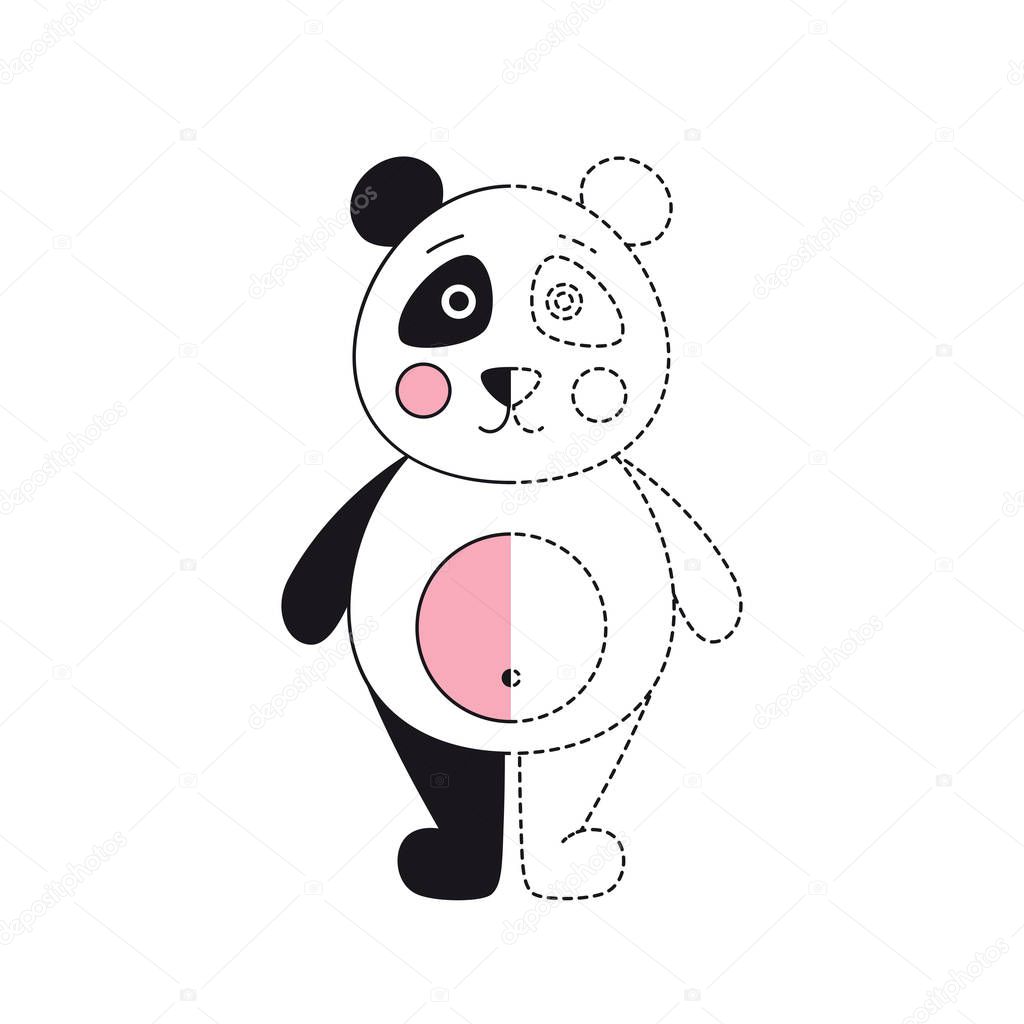 Simple educational game for kids. Vector illustration of funny panda for coloring book