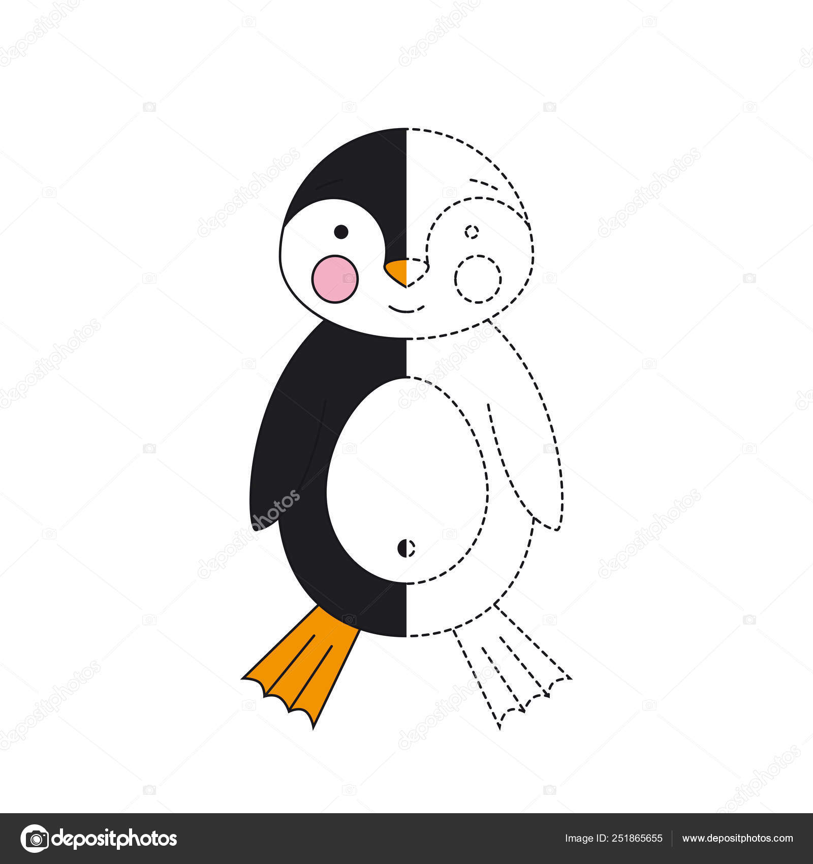 Imagem Completa Por Grade. Desenhar Pinguim. Jogo Educativo Para
