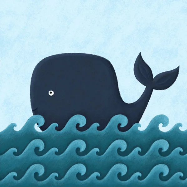 数字插图的 Cachalot 游泳在海洋中的手绘风格 — 图库照片