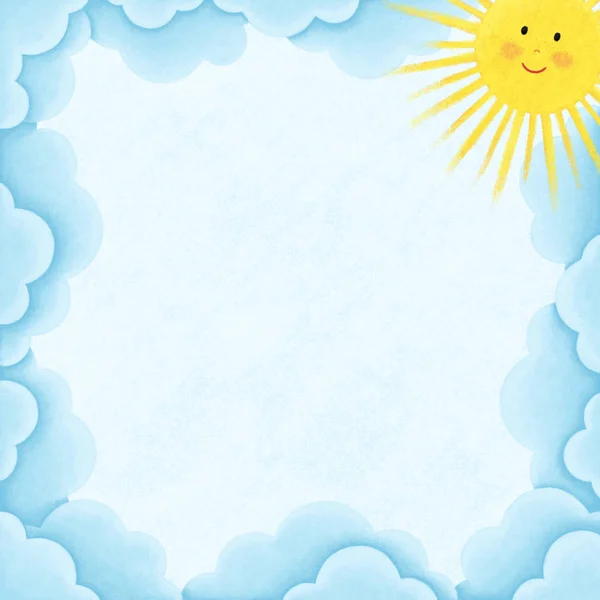 Background Sun Clouds Blue Sky Your Design Square Frame — Stock Photo, Image