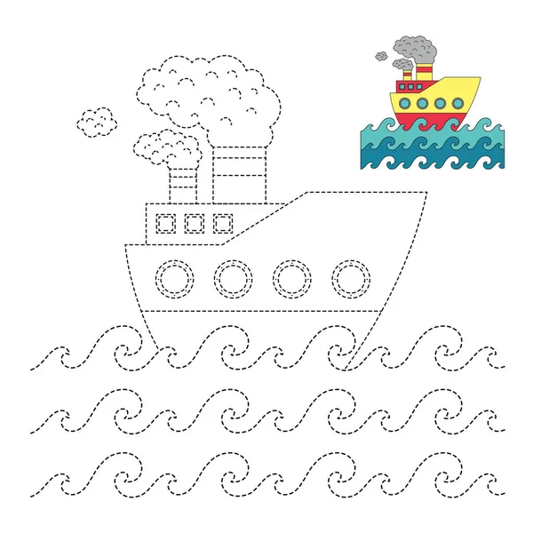 Simple Educational Game Kids Vector Illustration Ship Sailing Sea Coloring — Stock Vector