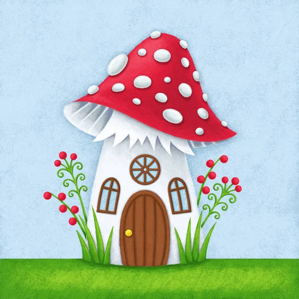 Illustrazione Digitale Della Casa Dei Funghi Favola Bambini — Foto Stock