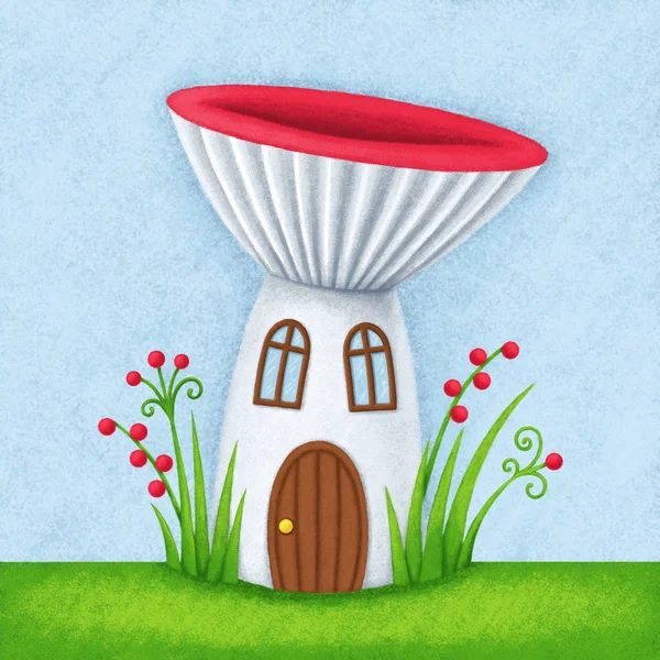 Illustrazione Digitale Della Casa Dei Funghi Favola Bambini — Foto Stock