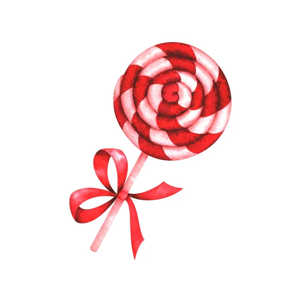 Handgeschilderde Aquarel Illustratie Van Kerstmis Lollipop Geïsoleerd Witte Achtergrond — Stockfoto