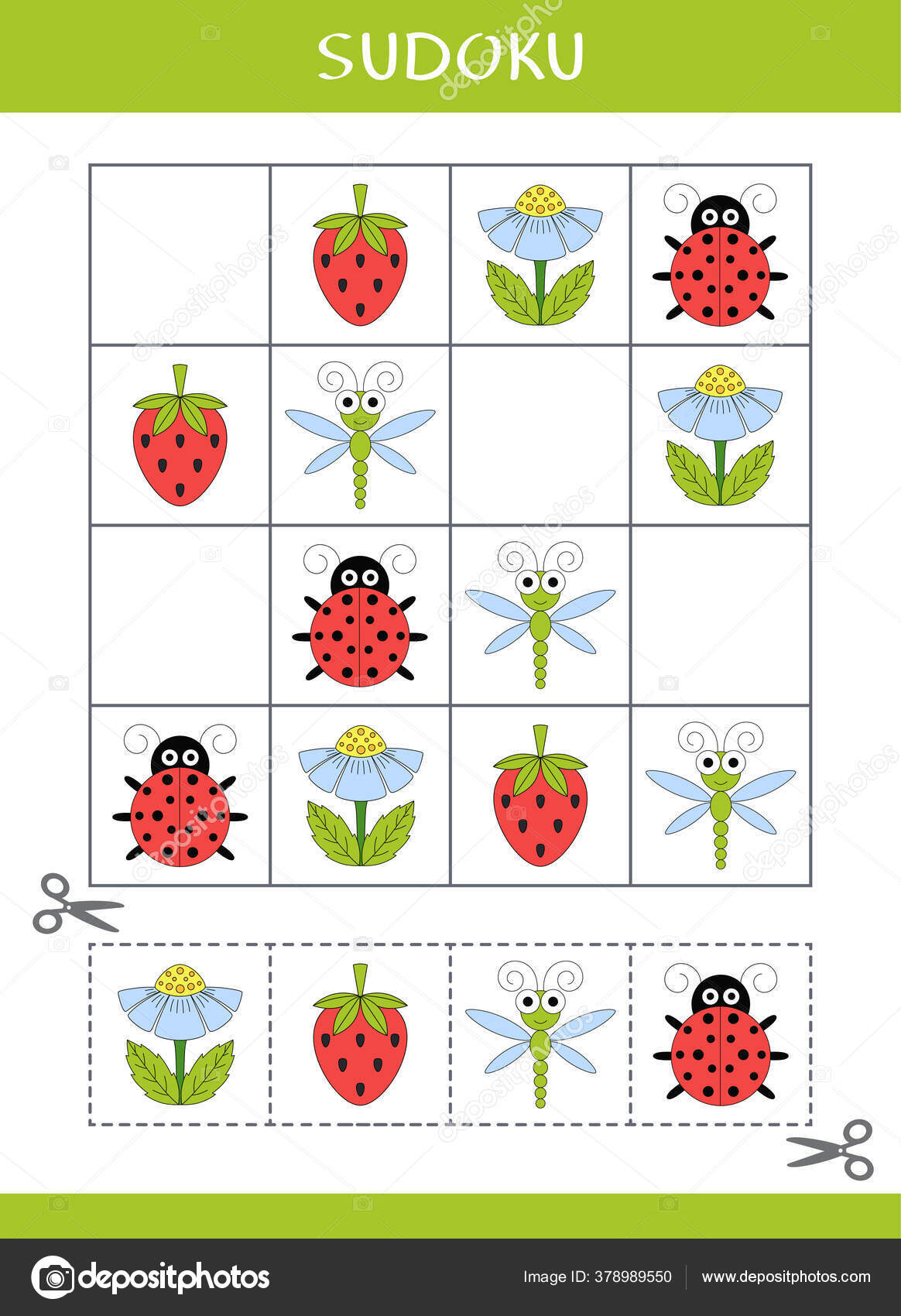 Sudoku Para Crianças Jogo Lógica Simples Corte Cola Ilustração Vetorial  imagem vetorial de olyaruta.yandex.ru© 380307792