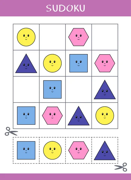 Sudoku Pro Děti Jednoduchá Logická Hra Střih Lepidlo Vektorová Ilustrace — Stockový vektor