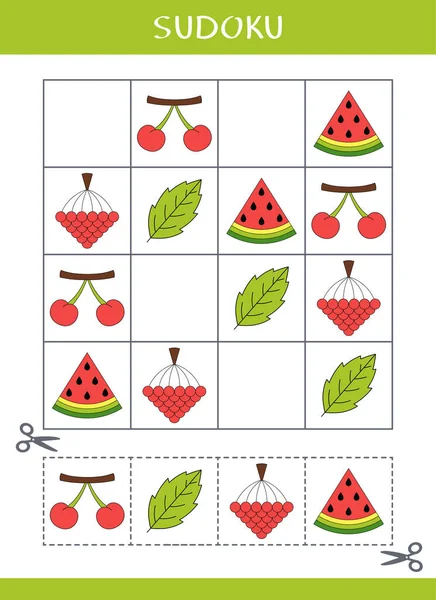 Sudoku Para Crianças Jogo Lógica Simples Corte Cola Ilustração Vetorial — Vetor de Stock