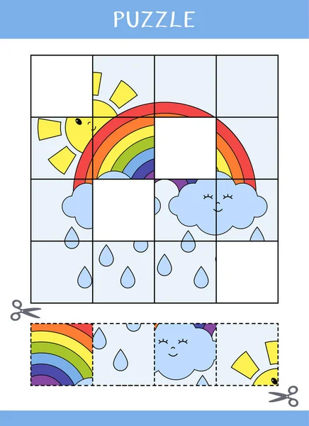 Puzzle Para Niños Simple Juego Educativo Cortar Pegar Ilustración Vectorial — Archivo Imágenes Vectoriales