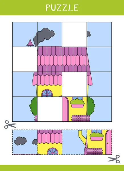 Puzzle Bambini Semplice Gioco Educativo Taglia Incolla Illustrazione Vettoriale — Vettoriale Stock