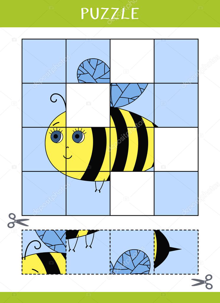 Puzzle for kids. Simple educational game. Cut and glue. Vector illustration