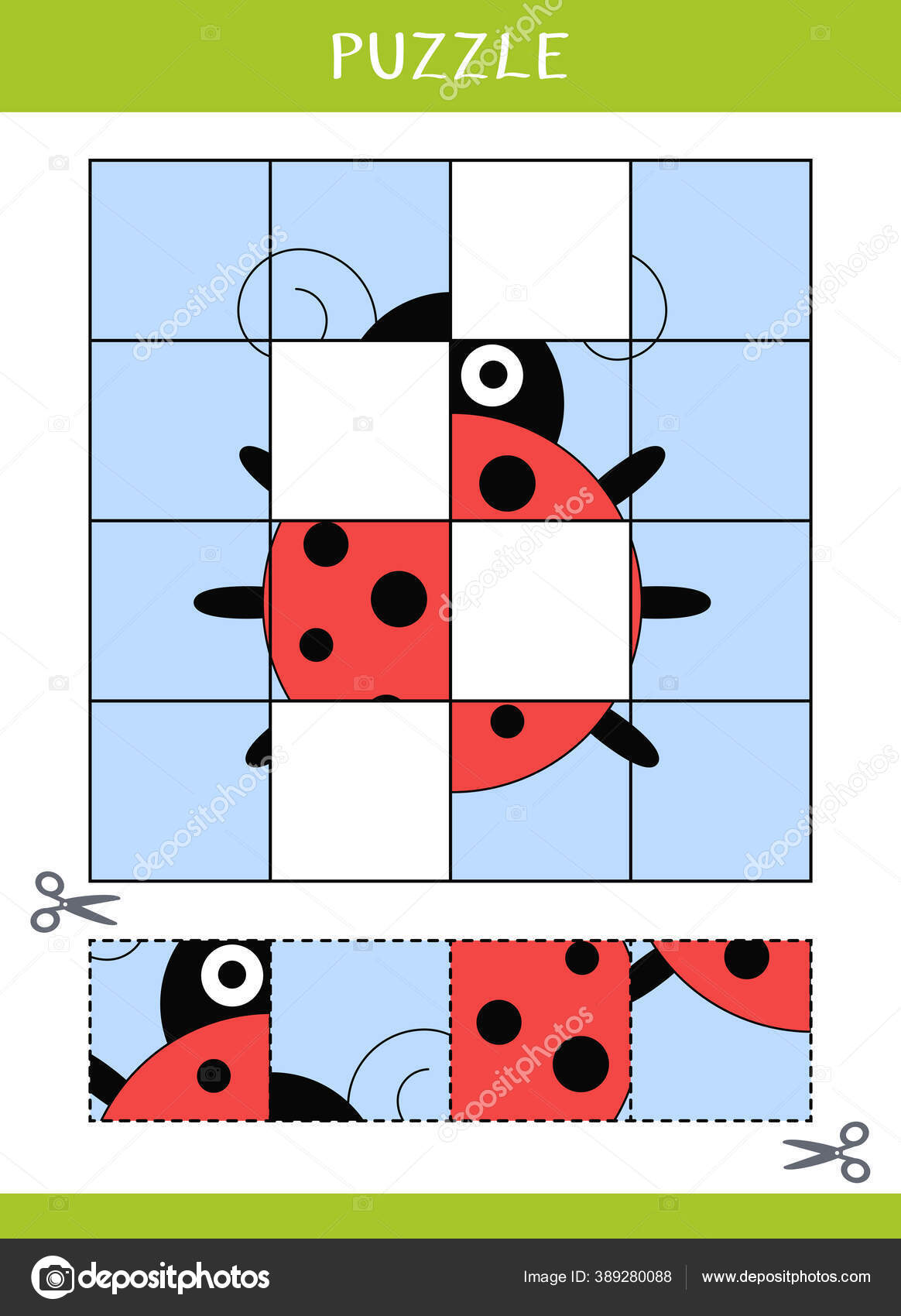 子供のためのパズル 簡単な教育ゲーム カットと接着剤 ベクターイラスト ストックベクター ©olyaruta.yandex.ru 389280088