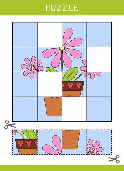 Puzzle Para Crianças Jogo Educacional Simples Corte Cola Ilustração Vetorial — Vetor de Stock