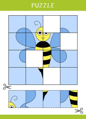 Çocuklar için bulmaca. Basit bir eğitim oyunu. Kes ve yapıştır. Vektör illüstrasyonu