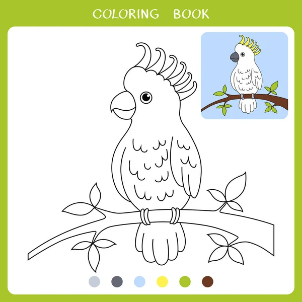 Simple Educational Game Kids Vector Illustration Cockatoo Sitting Branch Coloring — Stock Vector