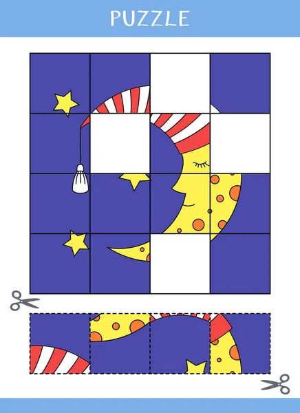 Puzzle Para Crianças Jogo Educacional Simples Corte Cola Ilustração Vetorial — Vetor de Stock