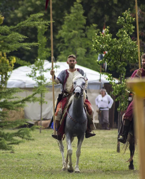 Fiesta Medieval Con Caballeros Arqueros Tambores —  Fotos de Stock