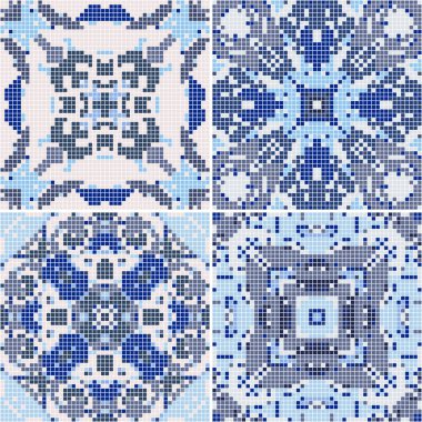 Seramik mavi retro renklerde topluluğu.