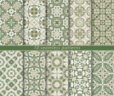 Oryantal tarzı on Dikişsiz desen. Doğu süsler tasarım kumaş, kaydırma kağıt veya scrapbooking için. Vektör çizim yeşil renklerde.