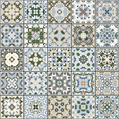 Bir koleksiyon içinde mavi ve bej renklerini Seramik Karo.