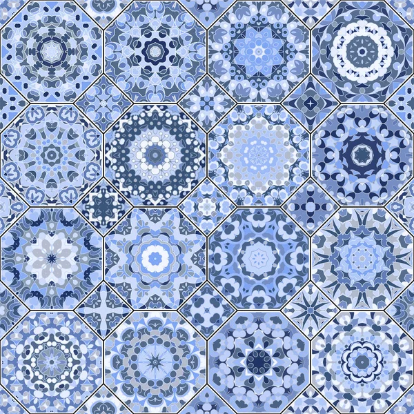 Oryantal tarzı kare ve sekizgen Dikişsiz desen vektör toplama. Bir dizi çok renkli fayans.