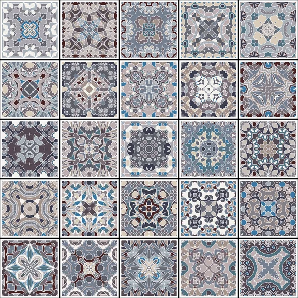 Kolekcja Płytek Ceramicznych Retro Kolory Zestaw Wzorców Kwadratowych Stylu Etnicznym — Wektor stockowy