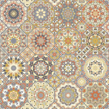 Vektör sorunsuz Arapça desenleri kümesi. Sekizgen ve kare süsler topluluğu. Dekorasyon ve tasarım öğeleri için Tekstil, kitap kapakları, üretim, baskı, hediye paketi.