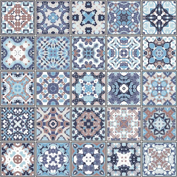 Une Collection Carreaux Céramique Aux Couleurs Rétro Ensemble Motifs Carrés — Image vectorielle