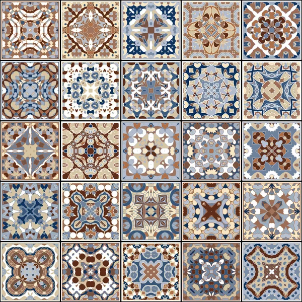 Retro renklerde seramik koleksiyonu. Etnik tarzı kare desen bir dizi. Vektör çizim.