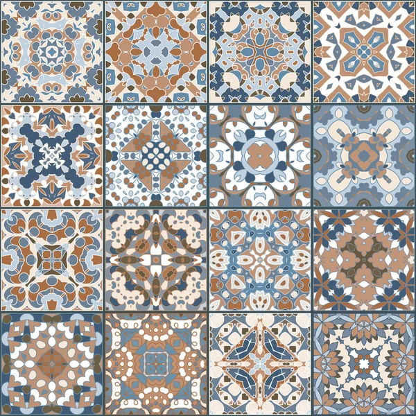 Une Collection Carreaux Céramique Aux Couleurs Rétro Ensemble Motifs Carrés — Image vectorielle