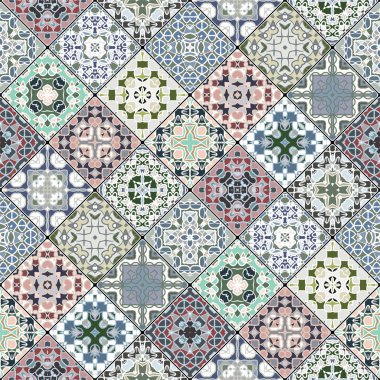 Mozaik kümedeki soyut desenler.