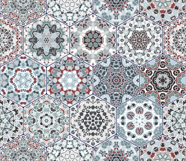 Vintage süsleme ile altıgen fayans parlak seamless modeli.
