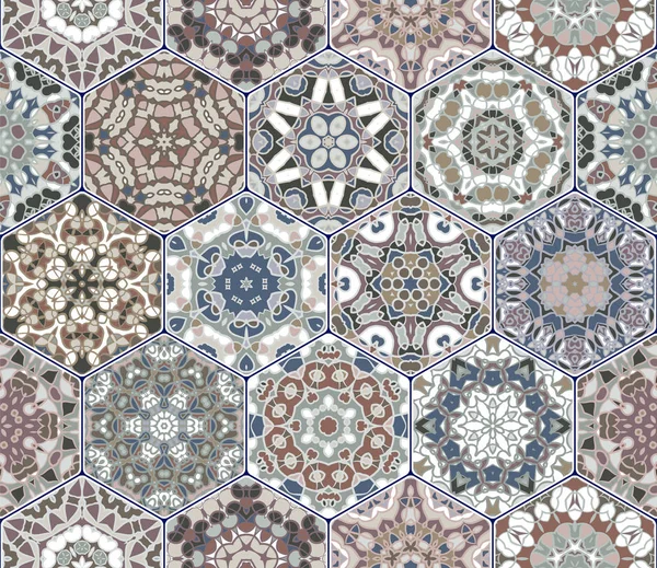 Patrón Sin Costura Abstracto Azulejos Hexagonales Adorno Estilo Vintage Colorido — Vector de stock